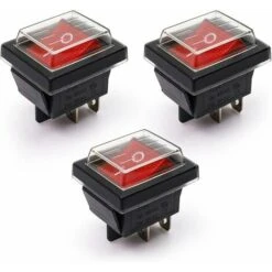 3Pcs Interrupteur à Bascule Lumière Rouge ON/OFF Avec Couvercle étanche 16 A/250 V 20 A/125 V CA(DPST)