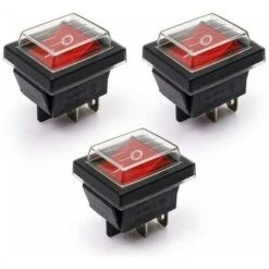 3Pcs Interrupteur à Bascule Lumière Rouge ON/OFF Avec Couvercle étanche 16 A/250 V CA(DPST)