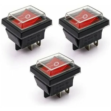 3Pcs Interrupteur à Bascule Lumière Rouge ON/OFF Avec Couvercle étanche 16 A/250 V CA(DPST)