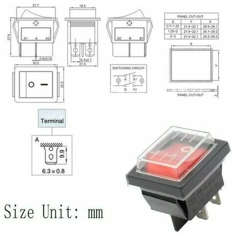3Pcs Interrupteur à Bascule Lumière Rouge ON/OFF Avec Couvercle étanche 16 A/250 V CA(DPST) – Image 2