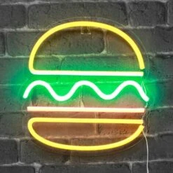 Néon Hamburger 30 Cm - Prise Et Interrupteur On/Off Inclus Neon LED Pour Decoration Chambre Enfant Ou Déco Néon - Lampe Murale Néon LED Hamburger Sur Secteur Avec Interrupteur