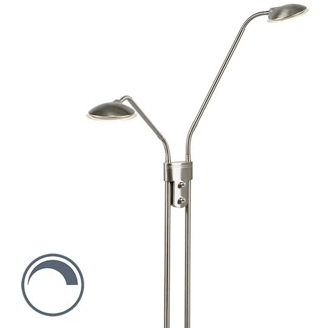 QAZQA Eva - LED Dimmable Lampe De Lecture Moderne Variateur Inclus - 2 Lumière - H 1456 Mm - Acier - Moderne - Éclairage Intérieur - Salon I Chambre