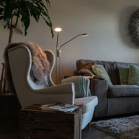 QAZQA Eva - LED Dimmable Lampe De Lecture Moderne Variateur Inclus - 2 Lumière - H 1456 Mm - Acier - Moderne - Éclairage Intérieur - Salon I Chambre – Image 2