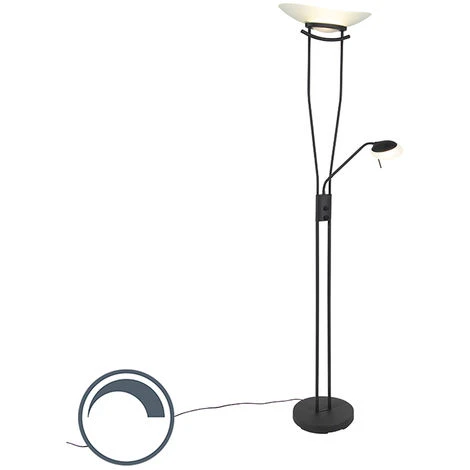 QAZQA Lexus - LED Dimmable Lampadaire Avec Lampe De Lecture Moderne Variateur Inclus - 1 Lumière - H 1800 Mm - Noir - Moderne - Éclairage Intérieur - Salon I Chambre
