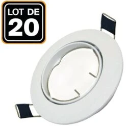EUROPALAMP Lot De 20 Collerettes Supports Encastrables Orientables Spot LED Rond Blanc - Diametre 90mm - Trou De Perçage 65mm