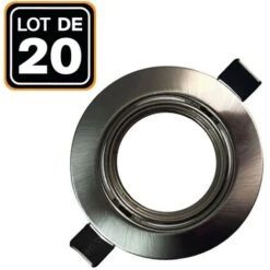 EUROPALAMP Lot De 20 Collerettes Supports Encastrables Orientables Spot LED Rond Alu Brossé - Diametre 90mm - Trou De Perçage 65mm