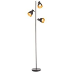 Lampadaire Design Métal 3 Spots Noir-doré Vintage Retro Spots Orientables Pivotables