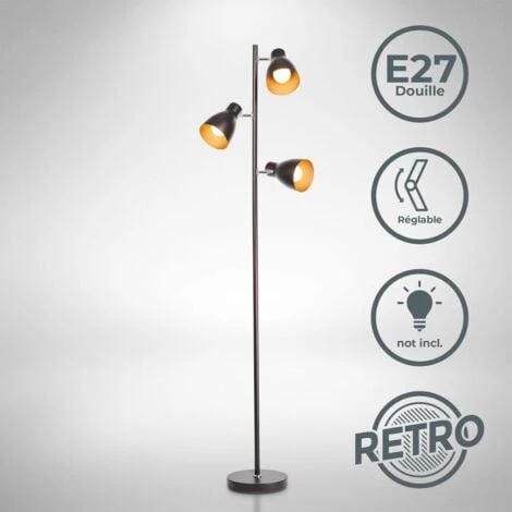 Lampadaire Design Métal 3 Spots Noir-doré Vintage Retro Spots Orientables Pivotables – Image 3