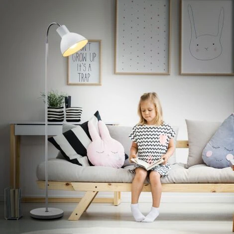 Lampadaire Design Industriel Lampe à Pied Lampe à Vasque Métal Blanche – Image 4