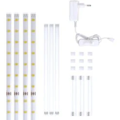 Set De 4 Bandes LED à 50cm (2m Au Total) Blanc éclairage Décoratif Cuisine Vitrine Télé Connecteurs Inclus