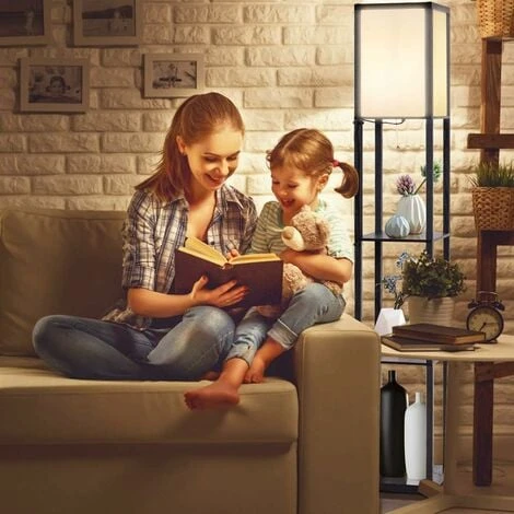 COSTWAY Lampadaire Sur Pied Salon/Lampe Salon-160 Cm Avec 3 Etagère/Lampe Etagère 4 Niveau MDF-Design Scandinave (Ampoule Non Inclus) 220-240V,60W – Image 2