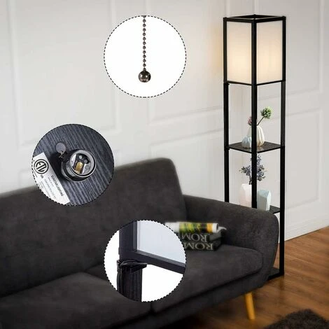 COSTWAY Lampadaire Sur Pied Salon/Lampe Salon-160 Cm Avec 3 Etagère/Lampe Etagère 4 Niveau MDF-Design Scandinave (Ampoule Non Inclus) 220-240V,60W – Image 3