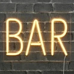 Néon BAR Blanc 40cm - Enseigne Lumineuse Mural Avec Interrupteur On/Off - Led Light Vintage Avec Prise Murale