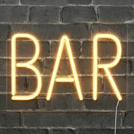 Néon BAR Blanc 40cm - Enseigne Lumineuse Mural Avec Interrupteur On/Off - Led Light Vintage Avec Prise Murale