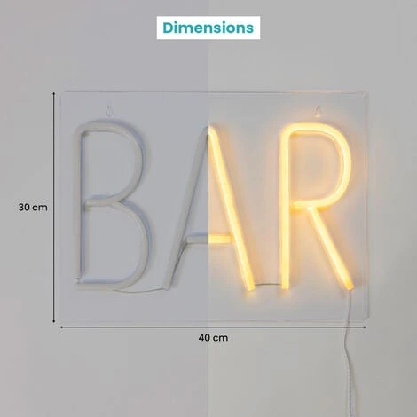 Néon BAR Blanc 40cm - Enseigne Lumineuse Mural Avec Interrupteur On/Off - Led Light Vintage Avec Prise Murale – Image 2