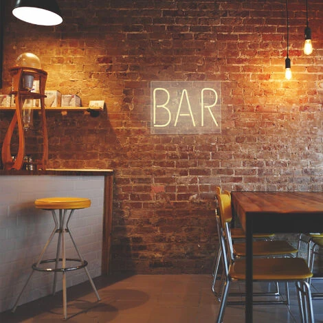 Néon BAR Blanc 40cm - Enseigne Lumineuse Mural Avec Interrupteur On/Off - Led Light Vintage Avec Prise Murale – Image 3
