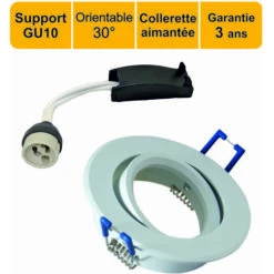 Support Spot Blanc Encastrable Orientable Aimanté + Douille GU10 Inclus - Garantie 3 Ans