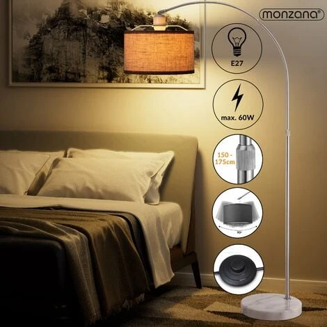 Lampe à Arc Moderne Socle En Marbre Abat-jour Réglable 150-175 Cm Lampadaire Sur Pied Design Classique Maison Luminaire Intérieur – Image 3