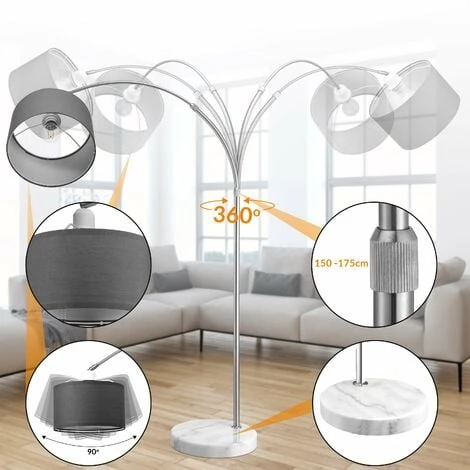 Lampe à Arc Moderne Socle En Marbre Abat-jour Réglable 150-175 Cm Lampadaire Sur Pied Design Classique Maison Luminaire Intérieur – Image 5
