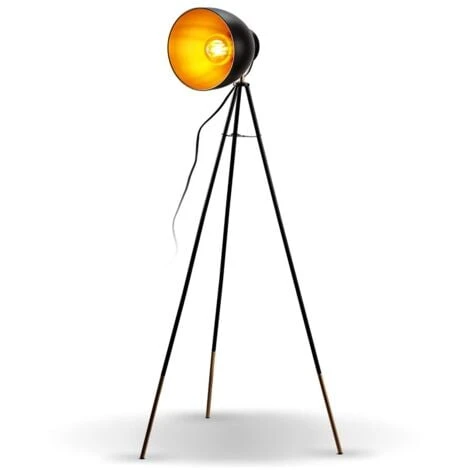 Lampadaire Rétro Noir Doré Lampe à Pied Métal Design Vintage E27
