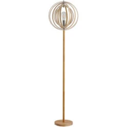 HOMCOM Lampadaire Sur Pied Circulaire 40 W Max. Abat-Jour Bois Naturel Clair Dim. Ø 38 X 160 Cm