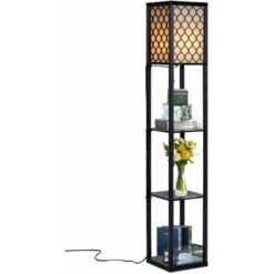 COSTWAY Lampadaire Avec 3 Niveaux Etagère 220-240V,60W Design Scandinave Lampe Sur Pied (Ampoule Non Inclus)