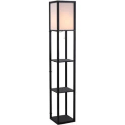 HOMCOM Lampadaire étagère Lampe étagère 26L X 26l X 160H Cm 3 étagères 4 Niveaux MDF Noir