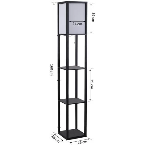HOMCOM Lampadaire étagère Lampe étagère 26L X 26l X 160H Cm 3 étagères 4 Niveaux MDF Noir – Image 3