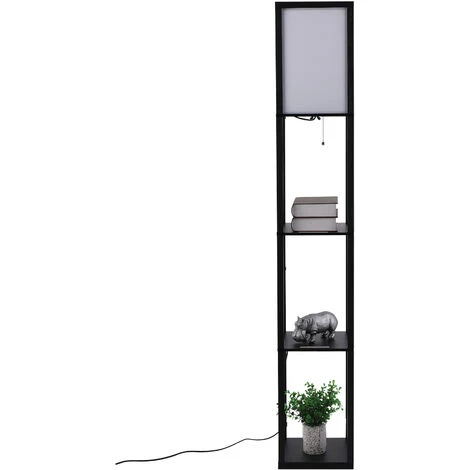 HOMCOM Lampadaire étagère Lampe étagère 26L X 26l X 160H Cm 3 étagères 4 Niveaux MDF Noir – Image 5