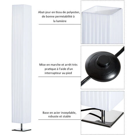 HOMCOM Lampe Lampadaire Colonne Sur Pied Moderne Lumière Tamisée 40 W 14L X 14l X 120H Cm Inox Blanc – Image 5