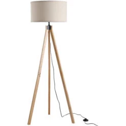 HOMCOM Lampadaire Trépied Style Scandinave 40 W Max. Dim. 45L X 45l X 152H Cm Bois De Pin Lin Beige