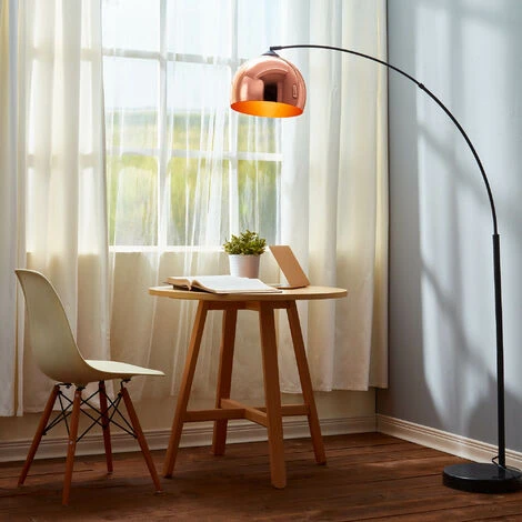 Lampadaire Arquer Arc Lampe De Salon Abat-jour Rose Doré Pied Marbre Noir Teamson Home VN-L00011-EU – Image 2