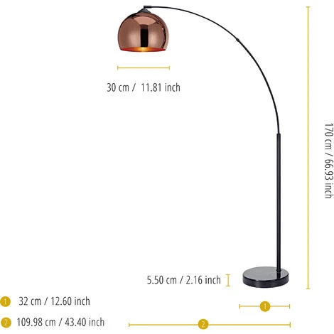 Lampadaire Arquer Arc Lampe De Salon Abat-jour Rose Doré Pied Marbre Noir Teamson Home VN-L00011-EU – Image 4
