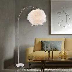 Lampe à Arc Avec Ressorts Lampadaire Lampe De Salon Lampadaire Réglable En Hauteur, Blanc Argenté, 1x E27, LxH 96x141-196 Cm