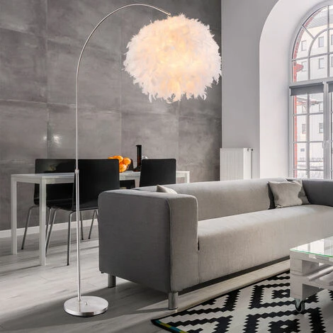 Lampe à Arc Avec Ressorts Lampadaire Lampe De Salon Lampadaire Réglable En Hauteur, Blanc Argenté, 1x E27, LxH 96x141-196 Cm – Image 3