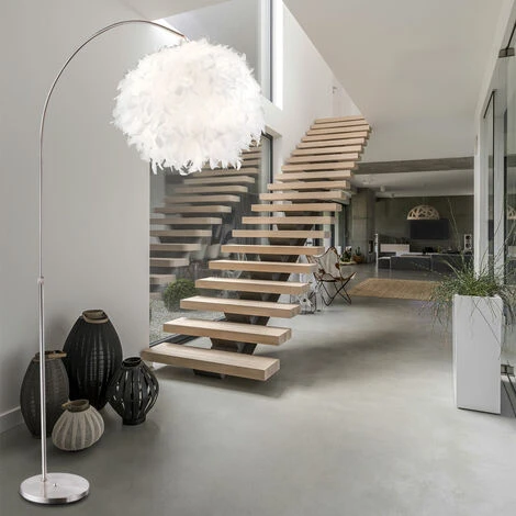 Lampe à Arc Avec Ressorts Lampadaire Lampe De Salon Lampadaire Réglable En Hauteur, Blanc Argenté, 1x E27, LxH 96x141-196 Cm – Image 5