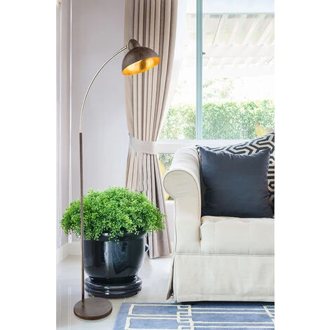 Lampadaire Couleur Rouille Lampe De Salon Rétro Sur Pied Or Lampadaire Lampe à Arc Rouille Or, Métal Laiton, LED 11W 1055Lm Blanc Chaud, H 155 Cm – Image 3