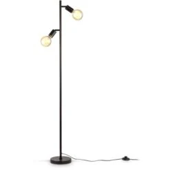 B.K.Licht Lampadaire Rétro Industriel, Pour 2 Ampoules LED E27 De Max 10W (non Fournies), Spots Orientables, éclairage Salon, Salle à Manger, Chambre, Métal Noir
