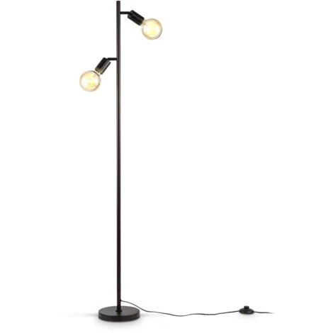 B.K.Licht Lampadaire Rétro Industriel, Pour 2 Ampoules LED E27 De Max 10W (non Fournies), Spots Orientables, éclairage Salon, Salle à Manger, Chambre, Métal Noir – Image 2