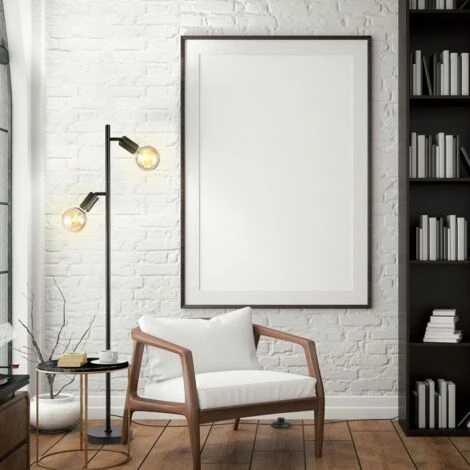 B.K.Licht Lampadaire Rétro Industriel, Pour 2 Ampoules LED E27 De Max 10W (non Fournies), Spots Orientables, éclairage Salon, Salle à Manger, Chambre, Métal Noir – Image 5