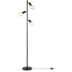 B.K.Licht Lampadaire à Pied, 3 Spots Pivotants, Douilles E27, Design Rétro Industriel En Métal Noir, Interrupteur à Pied, Livré Sans Ampoules