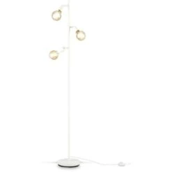 B.K.Licht Lampadaire à Pied, 3 Spots Pivotants, Douilles E27, Design Rétro Industriel En Métal Finition Blanche, Interrupteur à Pied, Livré Sans Ampoules