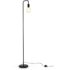 Lampadaire Rétro Design I Hauteur 140 Cm I Une Douille E27 I Interrupteur à Pied I Métal I Noir Mat I Sans Ampoule