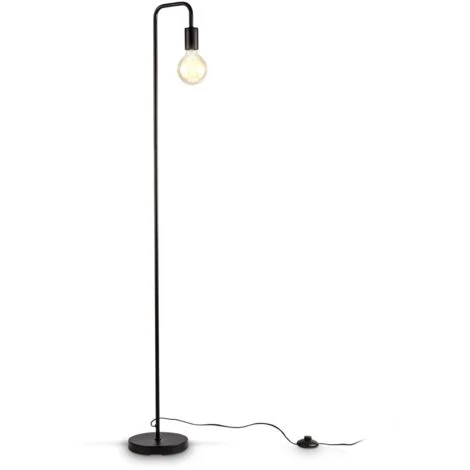 Lampadaire Rétro Design I Hauteur 140 Cm I Une Douille E27 I Interrupteur à Pied I Métal I Noir Mat I Sans Ampoule – Image 2