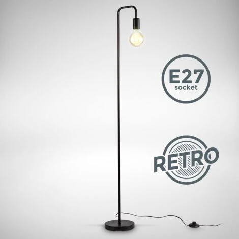 Lampadaire Rétro Design I Hauteur 140 Cm I Une Douille E27 I Interrupteur à Pied I Métal I Noir Mat I Sans Ampoule – Image 3