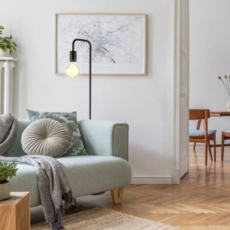 Lampadaire Rétro Design I Hauteur 140 Cm I Une Douille E27 I Interrupteur à Pied I Métal I Noir Mat I Sans Ampoule – Image 4