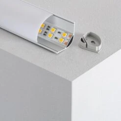 Profilé Aluminium Pour Angle Avec Capot Continu Pour Ruban LED Jusqu'à 20mm Couvercle Circulaire Translucide