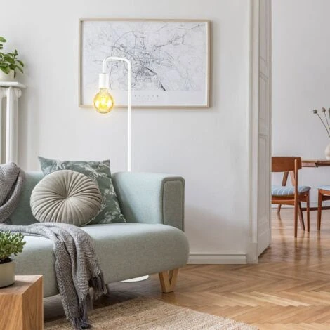 Lampadaire Rétro Design I Hauteur 140 Cm I E27 I Interrupteur à Pied I Métal I Blanc Mat I Sans Ampoule – Image 4