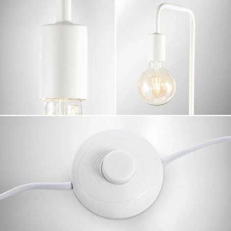 Lampadaire Rétro Design I Hauteur 140 Cm I E27 I Interrupteur à Pied I Métal I Blanc Mat I Sans Ampoule – Image 5