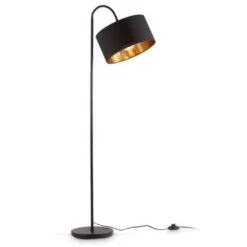 Lampadaire Rétro Pivotant I Abat-jour En Tissu Noir Et Doré I E27 I Câble De 140 Cm I Salon I Chambre I Moderne